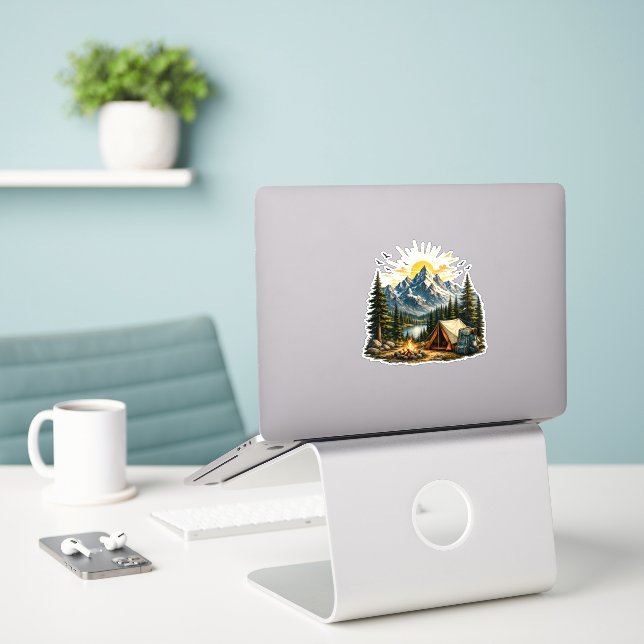 Mountain Camping Adventure Sunset Nature T-shirt (Laptop On Desk)