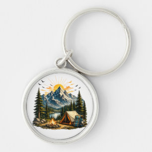 Mountain Camping Adventure Sunset Nature T-shirt Key Ring