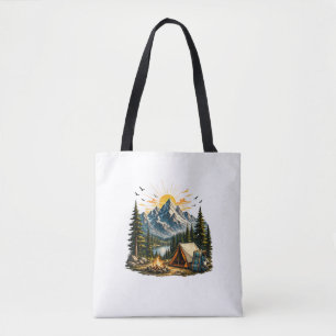 Mountain Camping Adventure Sunset Nature Tote Bag