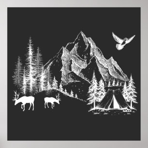 Mountain Camping Adventure Wilderness Nature Poster
