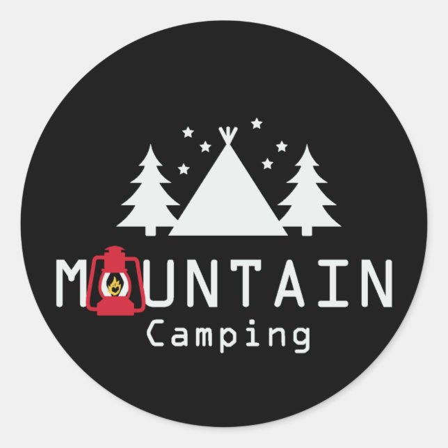 mountain camping classic round sticker (Front)