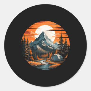 Mountain Camping Hiking Outdoor Nature Forest Mens Classic Round Sticker