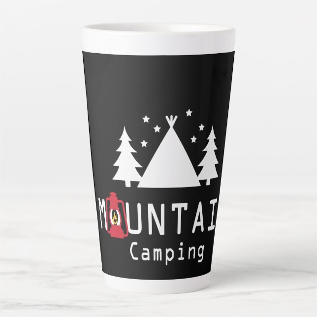 Mountain Camping Modern Badge Latte Mug (Front)