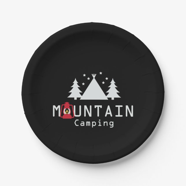 Mountain Camping Silhouettes Paper Plate (Front)