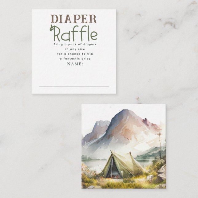 Mountain Camping Tent Diaper Raffle Game Tickets Enclosure Card (Front/Back)