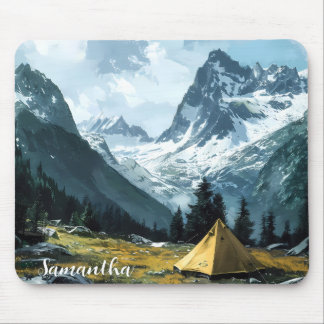 Mountain Camping Themed Scenic View Mouse Pad