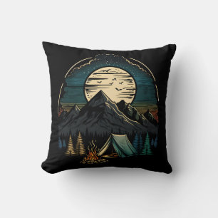 Mountain Camping Under Moon Cushion
