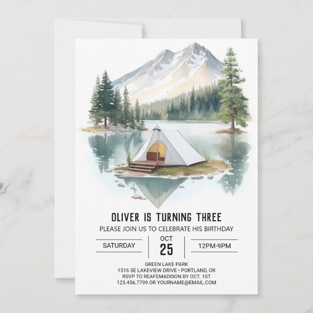 Mountain Campout Adventure Birthday Invitation (Front)