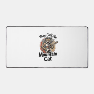 Mountain Cat Vintage Engraving Rock Graphic Tee_1 Desk Mat