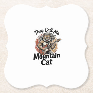 Mountain Cat Vintage Engraving Rock Graphic Tee_1 Paper Coaster