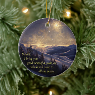 Mountain Christmas Star Ceramic Ornament
