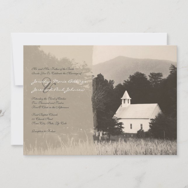 Mountain Church Vintage Wedding Invitation (Front)