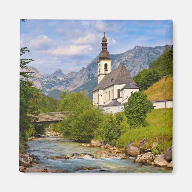 Mountain church with stream landscape magnet (Front)