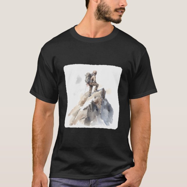 Mountain Climber Reaching Summit Mountaineering To T-Shirt (Front)