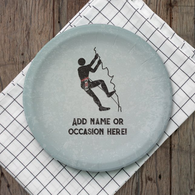 Mountain Climber scaling rockface - your text on Paper Plate (Creator Uploaded)
