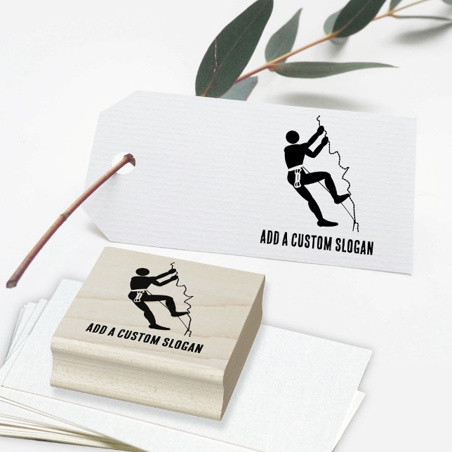 Mountain Climber with Own Slogan Climbing Rockface Rubber Stamp (Creator Uploaded)