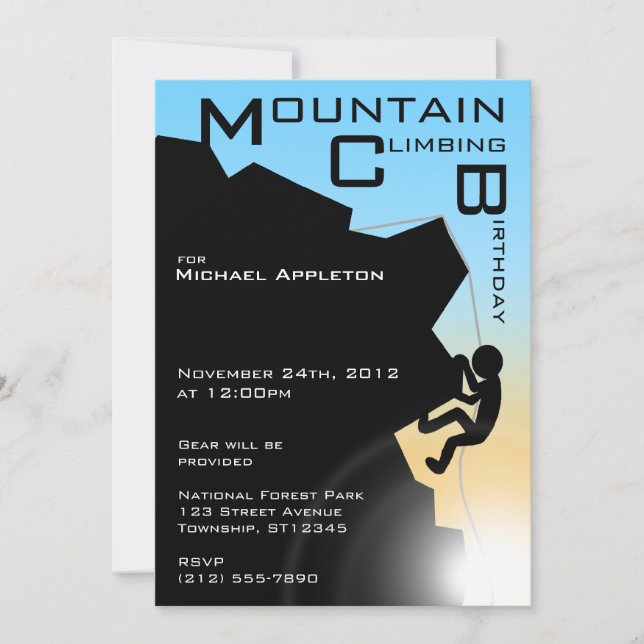 Mountain Climbing Birthday Invitations (Front)