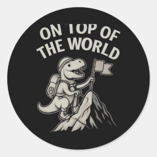 Mountain Climbing T-rex Dino Adventure Graphic Classic Round Sticker