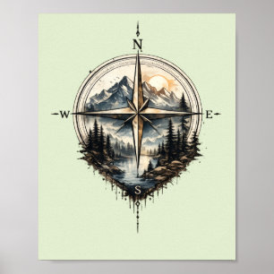 Mountain Compass Vintage Poster Art