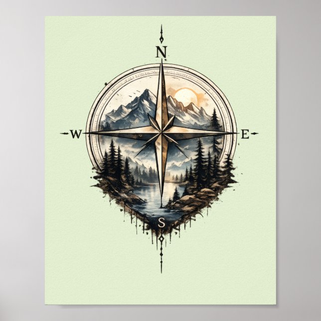 Mountain Compass Vintage Poster Art (Front)