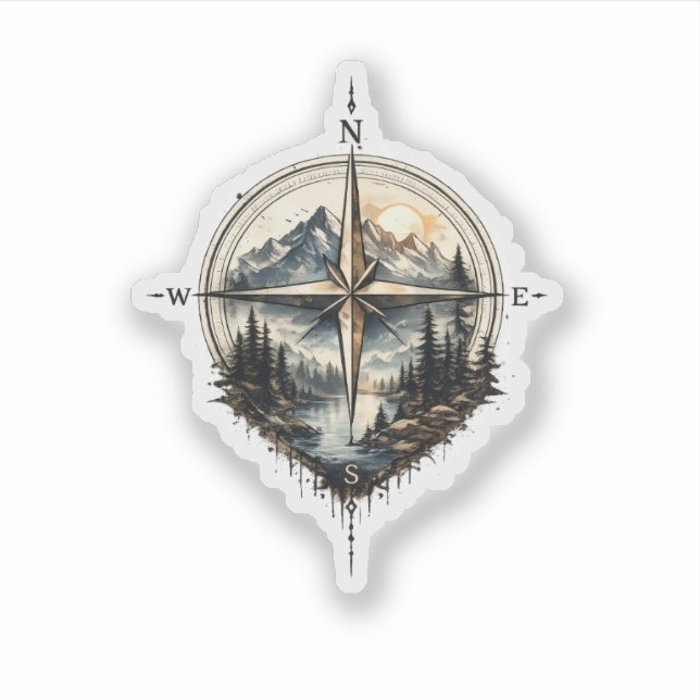 Mountain Compass Vintage Sticker (Front)