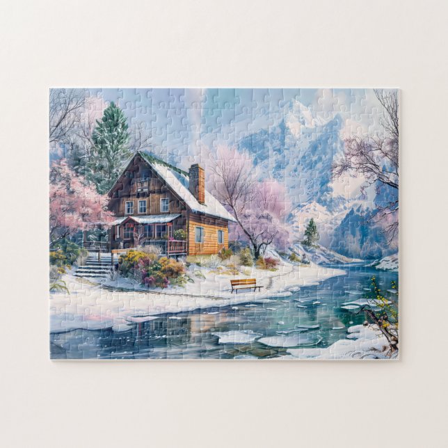 Mountain Cottage in Spring with Blossoms Jigsaw Puzzle (Horizontal)
