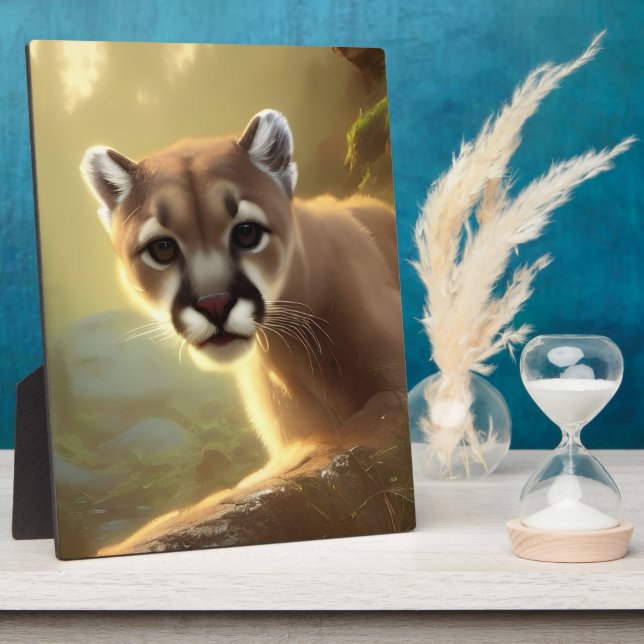 Mountain Cougar Wildlife Portrait  Tabletop Plaque (Side)