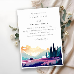 Mountain Country Lilac Fields Landscape Wedding Invitation