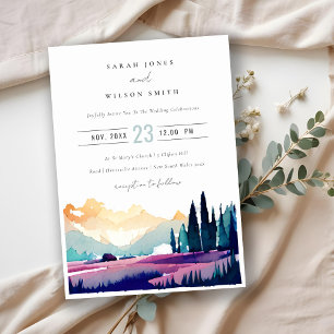 Mountain Country Lilac Fields Landscape Wedding Invitation