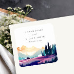 Mountain Country Lilac Fields Landscape Wedding Square Paper Coaster<br><div class="desc">Mountain Country Lilac Fields Landscape Theme Collection.- it's an elegant script watercolor Illustration of colourful mountain Landscape,  perfect for your summer spring country wedding & parties. It’s very easy to customise,  with your personal details. If you need any other matching product or customisation,  kindly message via Zazzle.</div>