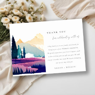 Mountain Country Lilac Fields Landscape Wedding Thank You Card