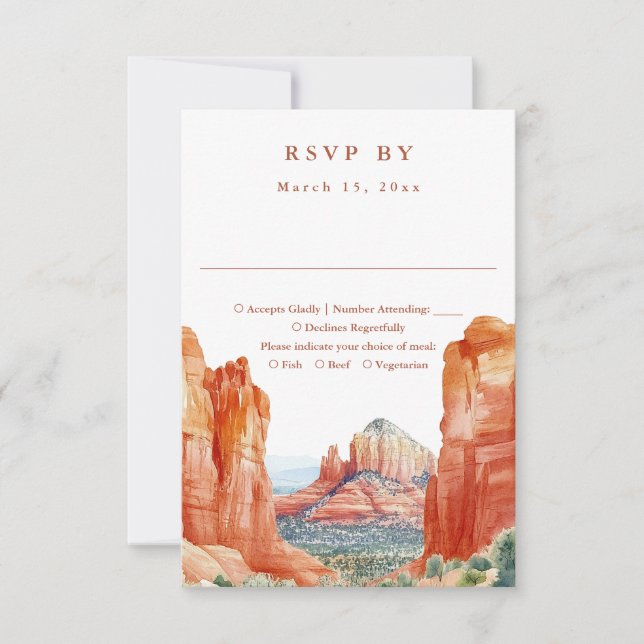 Mountain Desert Watercolor Wedding RSVP Card (Front)