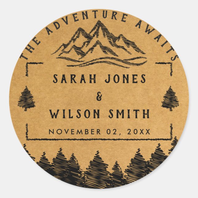Mountain Destination simple minimal Wedding  Classic Round Sticker (Front)