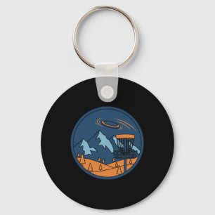 Mountain Disc Golf Basket Flying Disc Scene Frisbe Key Ring
