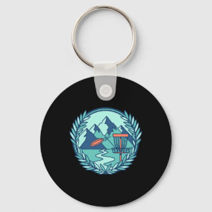 Mountain Disc Golf Scene Flying Disc Basket Course Key Ring