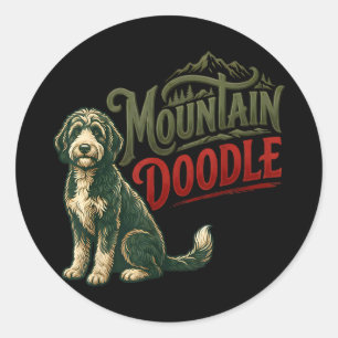 Mountain doodle dog lovers vintage retro outdoor classic round sticker