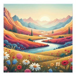 Mountain Dreamscape: Valley of Vibrant Bloom Photo Print
