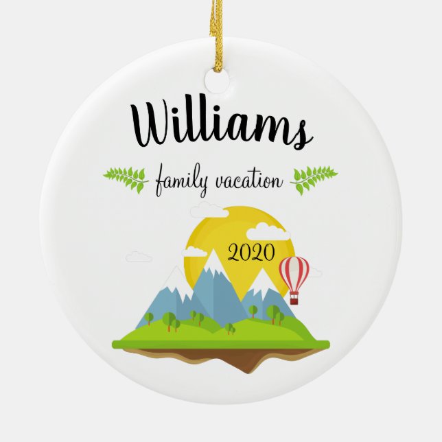 Mountain Family Vacation Keepsake Christmas Ceramic Ornament (Back)