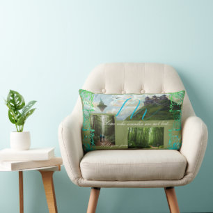 Mountain fantasy art with photo and monogram lumbar cushion