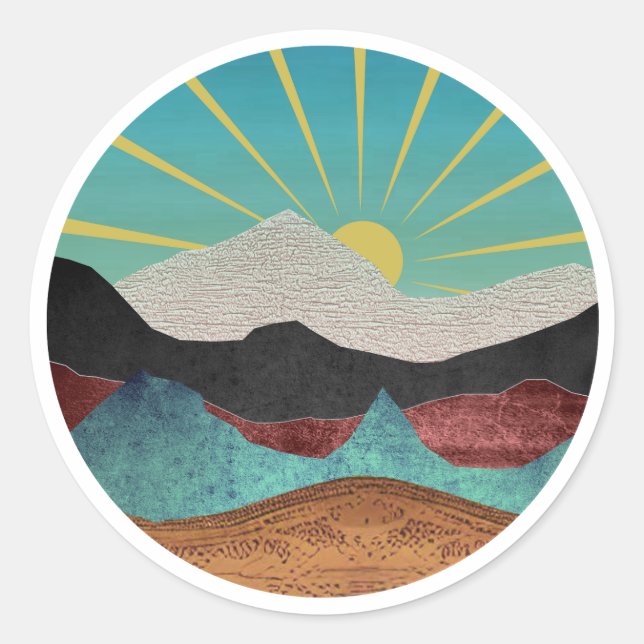Mountain Fantasy Sunrise Classic Round Sticker (Front)