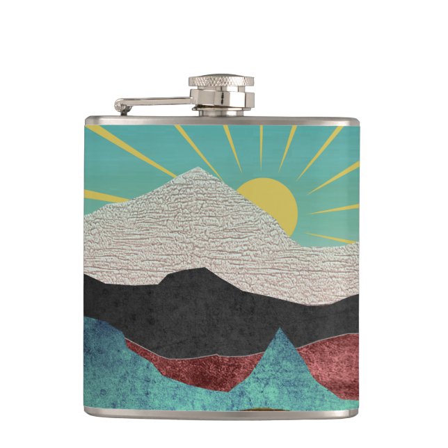 Mountain Fantasy Sunrise Hip Flask (Front)