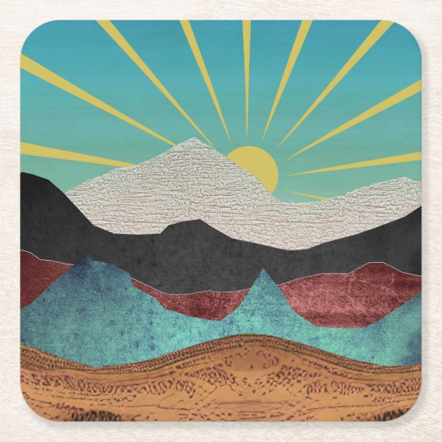 Mountain Fantasy Sunrise Square Paper Coaster (Front)