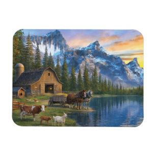 Mountain Farm at Sunset Peaceful Rural Scene Magnet