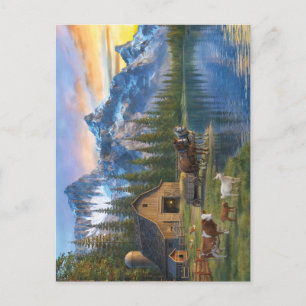 Mountain Farm at Sunset Peaceful Rural Scene Postcard