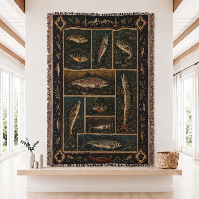 Mountain Fish Woven Blanke Throw Blanket (Creator Uploaded)