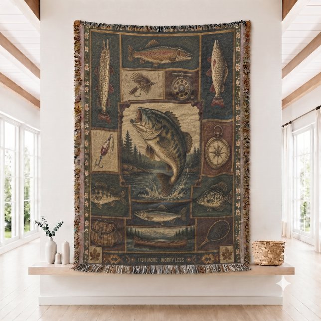 Mountain Fish Woven Blanke Throw Blanket (Creator Uploaded)