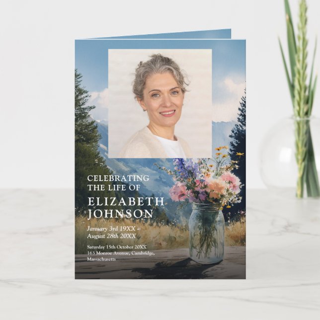 Mountain Floral Funeral Memorial Order Of Service  Program (Front)