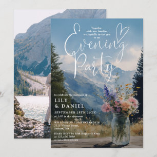 Mountain Floral Mason Jar Photo Evening Party Invitation