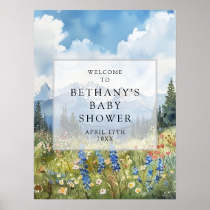 Mountain Floral Meadow Baby Shower Welcome Sign