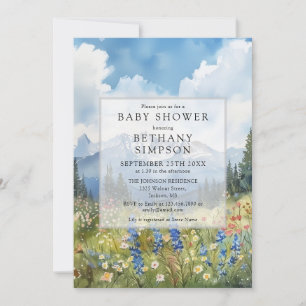 Mountain Floral Meadow Photo QR Code Baby Shower Invitation
